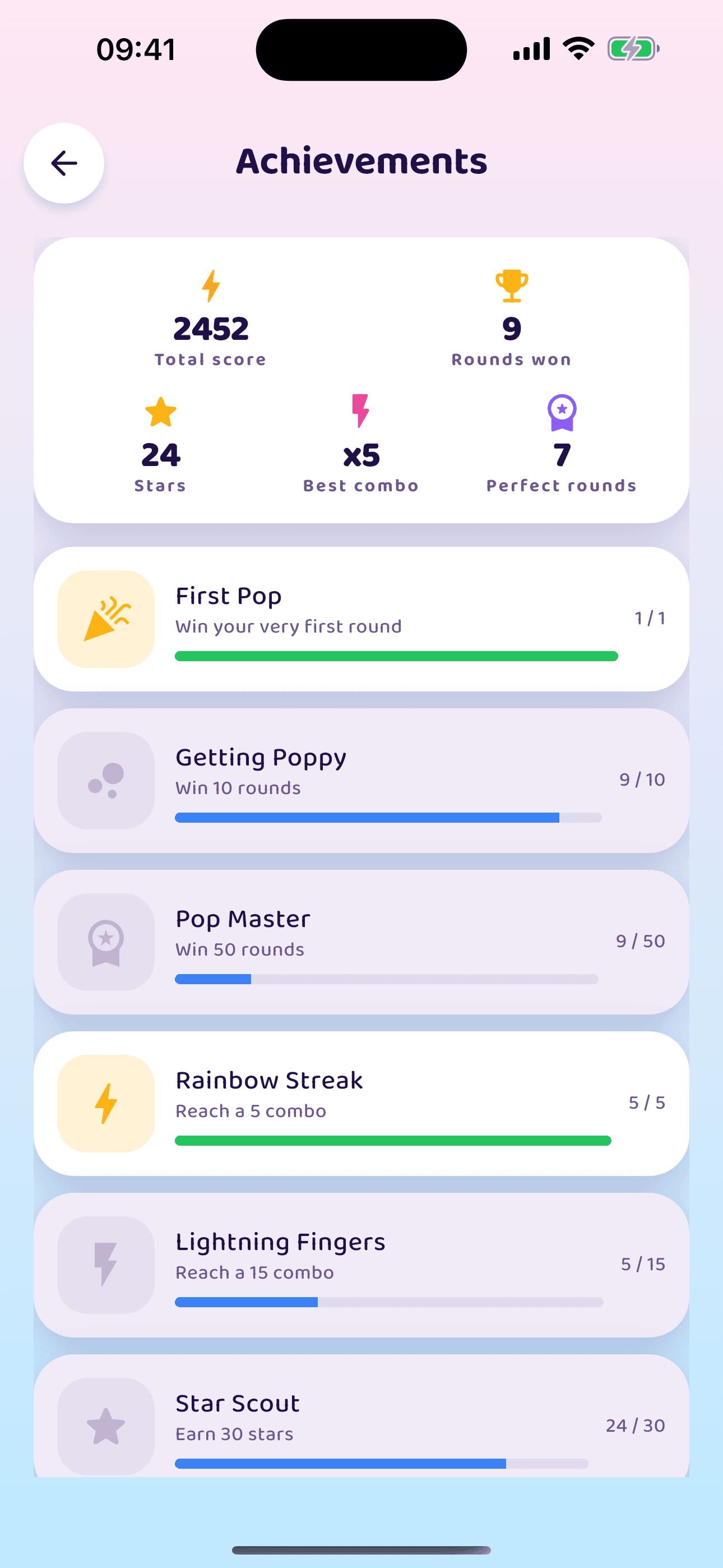 Poppi Pop achievements screen